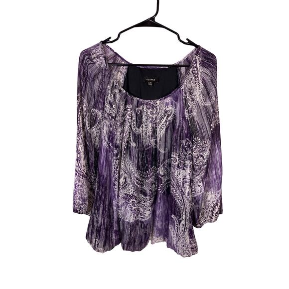 Glance Y2K Fairycore Purple Silver Paisley Shirt Women’s XL – Vintage Boho Top - Picture 1 of 6